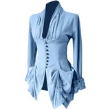 Damen Cosplay Renaissance Viktorianische Bluse Dressy Vintage Mittelalter Piratenhemd Bauernoberteile Halloween Kostüme, blau, Large - L