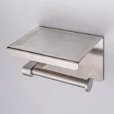 Dolvhin® Toilettenpapierhalter ohne Bohren | Premium Klopapierhalter mit Ablage & Einkerbung | Edelstahl Klorollenhalter Selbstklebend | WC Rollenhalter zum kleben ohne Bohrlöcher (Gebürstet)