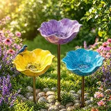 Blumen Gartenstecker VogelträNke, 3/4 Stück Handgefertigter Gartenstecker Aus Metall Als Bienentränke & Vogelbad, Bienentränken Blume für Den Garten (3 Stück-F)