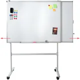 Mendler Whiteboard HWC-C85b, mit ausziehbarer Tafel Magnettafel Memoboard Pinnwand, mobil rollbar inkl. Zubehör, 167x186cm