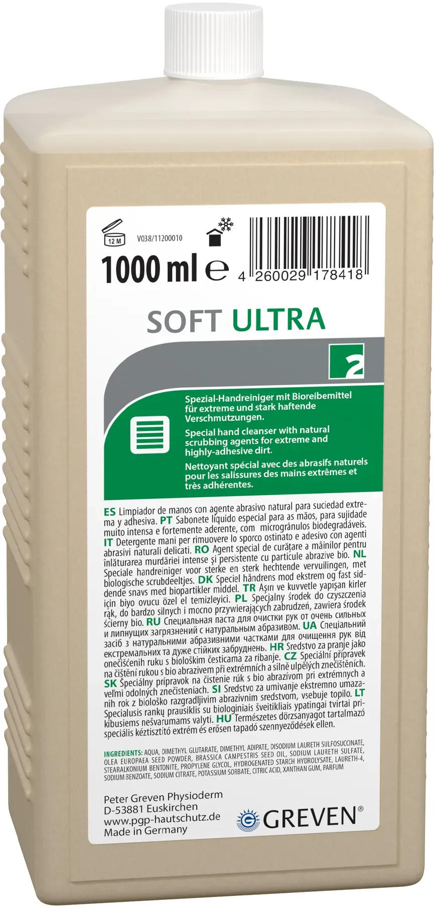 Greven Ivraxo Soft Ultra Handreiniger 10 x 1 Liter Euro-Spender-Flasche