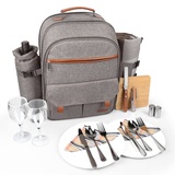 Sunflora Picknick Rucksack Set 2 Personen mit Isoliertem Kühlung und Decke, Picknickkorb 2 Personen für Familie Camping Outdoor(Beige)