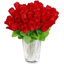 Relaxdays Kunstrosen rot, 48 Stück mit Stiel und Blättern, rote Köpfe, H: 26 cm, red,