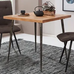 Kadima Design Industrial Esstisch, Akazienholz mit Fischgrät-Muster, Metallbeine. 80x80x76 cm