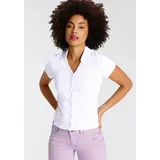 KangaROOS Poloshirt KANGAROOS, Damen, Gr. 36/38, weiß, Rippware, Obermaterial: 100% Baumwolle, unifarben, figurbetont kurz, V-Ausschnitt, Shirts, Kurzarm, figurbetonter Schnitt, aus Baumwolle