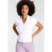 KangaROOS Poloshirt KANGAROOS, Damen, Gr. 36/38, weiß, Rippware, Obermaterial: 100% Baumwolle, unifarben, figurbetont kurz, V-Ausschnitt, Shirts, Kurzarm, figurbetonter Schnitt, aus Baumwolle