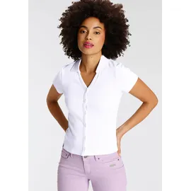 KangaROOS Poloshirt KANGAROOS, Damen, Gr. 36/38, weiß, Rippware, Obermaterial: 100% Baumwolle, unifarben, figurbetont kurz, V-Ausschnitt, Shirts, Kurzarm, figurbetonter Schnitt, aus Baumwolle