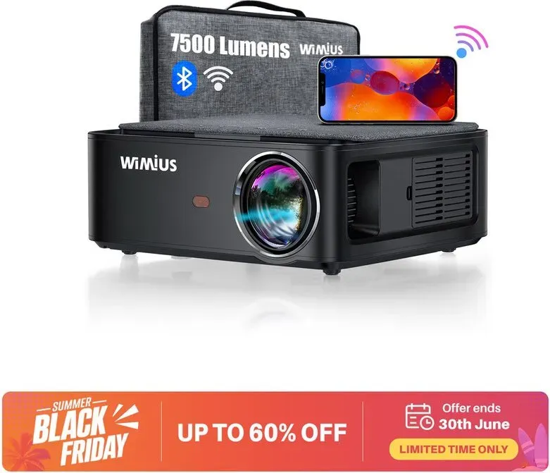 WiMiUS K1 Projektor, Full HD 1080P 1200 ANSI Lumen 5G WiFi Bluetooth Projektor, 2,4G+5G WiFi kabelloses Bildschirmspiegeln, 300 Zoll großes Bildschirm-Erlebnis, 4K-Unterstützung, LED Heimkino Video Projektor 300 Zoll Display, Kompatibel mit Fire Stick, Smartphone, PS5 Projektor, 50 % Zoomfunktion und 4D ± 50° vertikale + horizontale Korrektur, Verbesserte 4-Punkte-Trapezkorrektur, Dual HiFi Stereo Audio, Mehrere Signal-Eingangsanschlüsse: 2 x HDMI / 2 x USB / AV / 3,5 mm Audioausgang