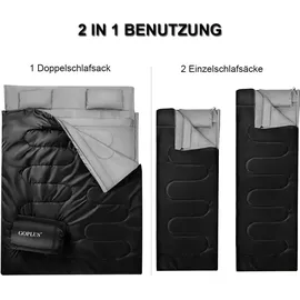 Costway 2 in 1 Doppelschlafsack, Einzelschlafsack XL, Deckenschlafsack 2 Personen/mit 2 Kissen 220x150cm / für Camping, Wandern, Aktivitäten im Freien