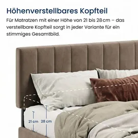 home collective Polsterbett 140x200 cm mit Stauraum und Lattenrost Doppelbett mit hydraulischem Bettkasten Gepolstertes Bett Bed Stauraumbett Stabiler Bettrahmen |... - Bronze