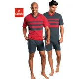 LE JOGGER le jogger® Pyjama, (Packung, 4 tlg., 2 Stück), mit kontrastfarbigen Einsätzen vorn le jogger® rot, grau