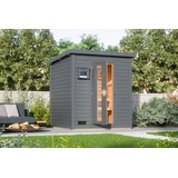 Woodfeeling Karibu Gartensauna Saunahaus Hytti 2 terragrau Energiesparende Saunatür 9 kW Ofen inkl. Steuergerät inkl. 8-teiligem gratis Zubehörpaket (Gesamtwert 191,92€)