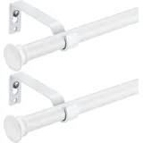Gardinenstange, 71 – 127 cm, ausziehbare Gardinenstange mit Deckel und Halterungen, Beschläge-Set aus Edelstahl, verstellbar – 16 mm Durchmesser Fenster dekorativ/mattweiß, 2 Stück