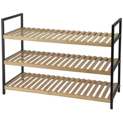 WellHome - Bambus-Schuhregal mit 3 Regalen aus Metall und Bambus 70x30x48,5cm