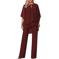 Damen Hosenanzüge Elegant Hochzeit Gäste Hosenanzug 2-teiliges Chiffon Formelles Outfit Übergröße Abschlussball Abend Zweiteiliger Hosenanzug Mutter der Braut Hosenanzug, #03 Rot, XL - XL