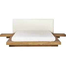 Beliani Bett mit LED Bouclé Zen 160 x 200 cm Led Naturfarbene Esche