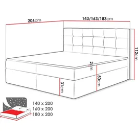 Mirjan24 Boxspringbett Luanda Doppelbett Bettgestell Bettkasten, Schlafzimmer M24 - 140x200 - Manila 16,