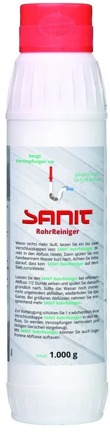 Sanit Rohr-Reiniger in Granulatform zur Beseitigung von Verstopfungen organischen Ursprungs, 1kg Dose 3061