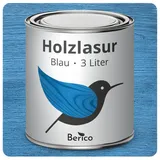 Berico Holzlasur - Blau - 3 Liter Lasur - Wetterfeste Holzschutzlasur für Innen und Außen - Holzschutz, Wetterschutz und UV-Schutz