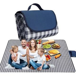 Picknickdecke XXL Campingdecke Wasserdicht, Waschbare Stranddecke Schmutzabweisende, Coonoor blau