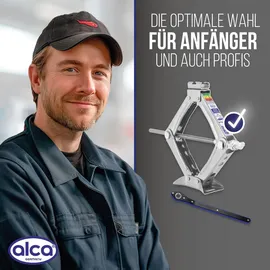 Alca alca® Scherenheber mit Ratsche 1t Tragkraft, höhenverstellbar 100–350mm, TÜV & GS, drehbarer Sattel, nutzbar mit 17er Stecknuss, stabil bis –...