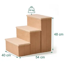 Relaxdays Hundetreppe 3 Stufen Beige 40 cm x 54 cm x 48 cm