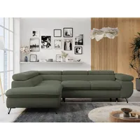 MKS MEBLE Ecksofa Sofa Grün, Wohnlandschaft L-Form mit Schlaffunktion und Bettkasten, Schlafsofa mit Bettkasten, Sofa mit Einstellbare Kopfstützen, Peter L - Grün Boucle - Links Grün