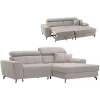 Ecksofa - beige - Samt - mit Liegefunktion - Recamiere rechts