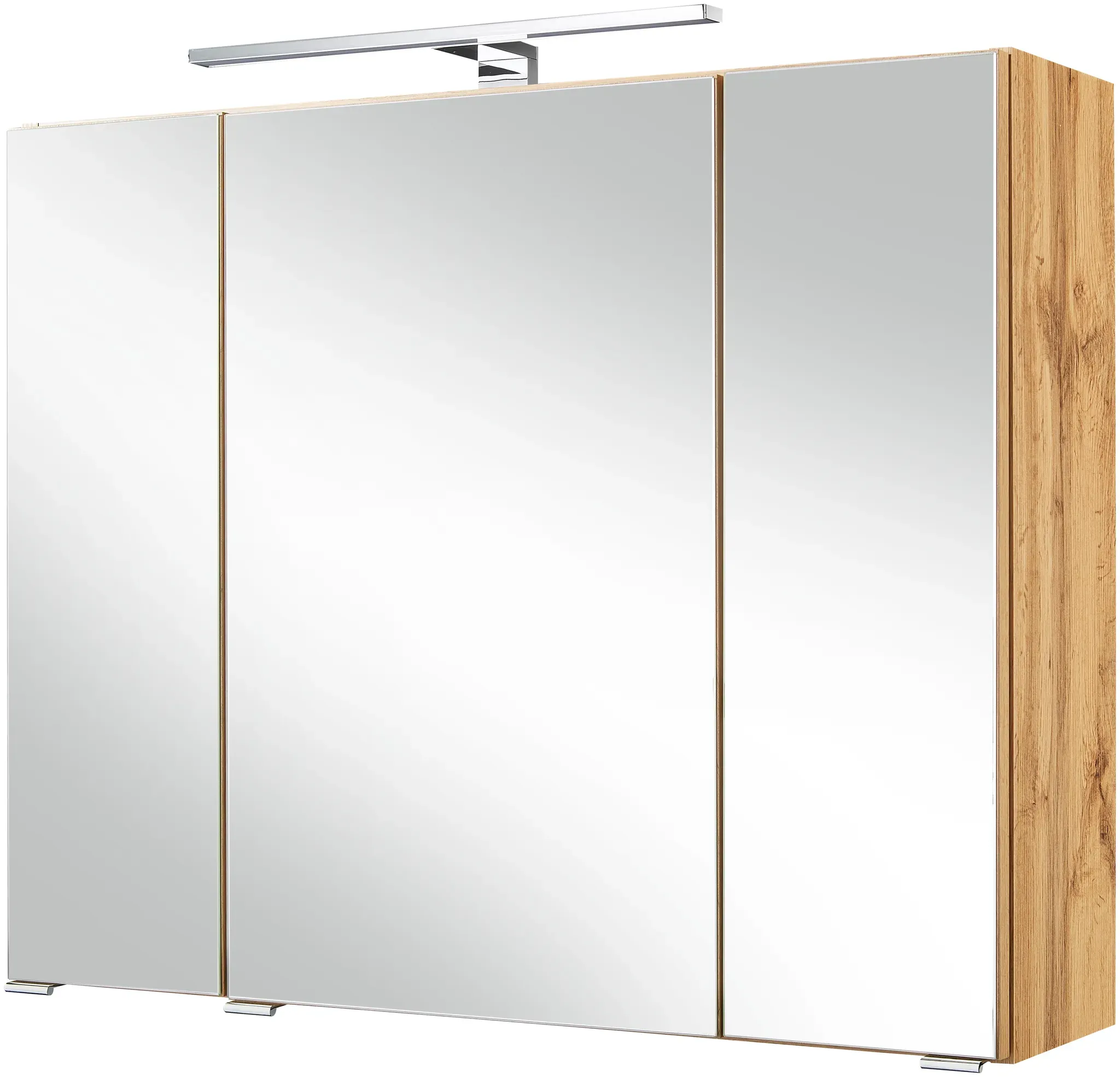 Spiegelschrank WELLTIME "Malibu", braun (eiche), B:80cm H:64cm T:20cm, Holzwerkstoff, Holzwerkstoff, Schränke, Breite 80 cm, mit Spiegeltüren und Türendämpfern