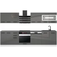 BELINI | Küchenzeile Küchenblock Lucy - Küchen-Möbel 300 cm | Küche komplett ohne Elektrogeräten mit Hängeschränke und Unterschränke | Ohne Arbeitsplatten | Silber Hochglanz