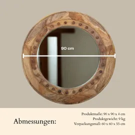 Marrakesch Orient & Mediterran Interior Wandspiegel Ablona 90cm - Skandinavischer Spiegel rund aus Holz