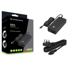 Conceptronic Ladegerät 1Port GaN USB PD Desktop-Ladegerät, Integriertes USB-C-Kabel, UK-Stecker