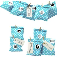 Frau WUNDERVoll® DIY Adventskalender Bescherung, Papiertueten flach 13x16,5cm, beachblau