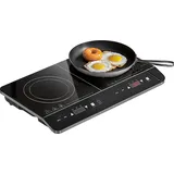 HOMCOM Induktionskochfeld Kochfeld 2 Platte Tragbar Induktionskochplatte mit 8 Leistungsstufen und 10 Temperaturstufen, 3500 W, Kindersicherung, Timer, Schwarz   Aosom
