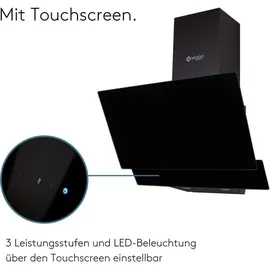 Wiggo Dunstabzugshaube 60cm kopffrei I Abluft Umluft Dunstabzug 300m3/h - LED Touch-Display 3 Stufen I Schräghaube inkl. Fettfilter & 2x Kohlefil...