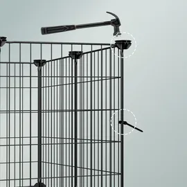 Songmics Kleintierlaufstall mit Doppeltür, Freigehege für Kaninchen, Meerschweinchen, Unterlage, 20 Platten, schwarz - Schwarz