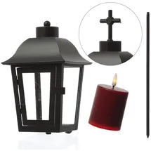 MARELIDA Laterne mit roter Mini LED Kerze mit 2 wechselbaren Spitzen und Erdspieß