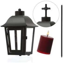 MARELIDA Laterne mit roter Mini LED Kerze mit 2 wechselbaren Spitzen und Erdspieß