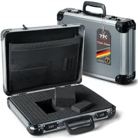 YPC TitanCase M, - Alukoffer 40x30x10 cm mit Würfelschaum, Universalkoffer, Drohnenkoffer, Pistolenkoffer, Werkzeugkoffer leer, mit Zahlenschloss, Titangrau