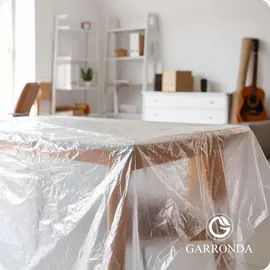 Garronda Abdeckfolie 4x5 m transparent HDPE Malerfolie für Renovierung Staubschutzfolie Umzug, Abdeckplane Baufolie für Möbel- & Bodenschutz, Folie reißfest GD-0166