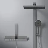 EMKE Duschsystem mit Thermostat Duschset Duschsäuleset mit 40cm Thermostatische Platte, Brausestange, Handbrause mit 4 Strahlstärken,Regendusche mit Armatur, Anthrazit Matt