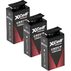 3x XCell Lithium 9V Block Hochleistungs- Batterien für Rauchmelder / Feuermelder - 10 Jahre Batterie Lebensdauer