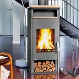 Wamsler Orpheus Kaminofen mit Warmhaltefach Stahl Grau / Sandstein 6 kW - Grau/Beige
