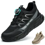 BAXIWUY Sicherheitsschuhe Herren Arbeitsschuhe Damen Sportliche Leicht Atmungsaktiv Schnürsenkel Schnellverschluss Drehverschluss Stahlkappenschuhe, Schwarz, 39 EU - 39 EU