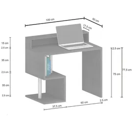 Dmora Schreibtisch Dcalafior, Linearer Schreibtisch mit Ablagefächern und LED-Leuchten, Mehrzweck-Büroschreibtisch mit Platte, 100x50h93 cm, Weiß