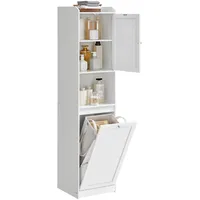 VASAGLE Badezimmerschrank mit Wäschekorb, hoher Badschrank, herausnehmbarer Wäschesack mit Griffen, mit Tür, verstellbare Ablage, 40 x 40 x 170 cm, wolkenweiß BBC761W01