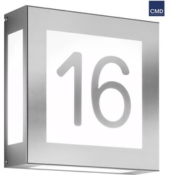 CMD Creative Metalldesign Hausnummern-Leuchte AQUA LEGENDO, 2-stellig (aufgeklebt), 2x E27, Edelstahl / Opalglas, gebürstet CMD-42/HN/A