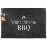 Tassendruck Personalisierte Schieferplatte mit Gravur - Wunschname BBQ - Vatertagsgeschenk, Geschenk für Papa, Grillmeister, Für Männer - 20 x 30 cm