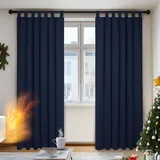Deconovo Verdunkelungsvorhang Schlaufen 140 x 245 cm Dunkelblau 2er Set