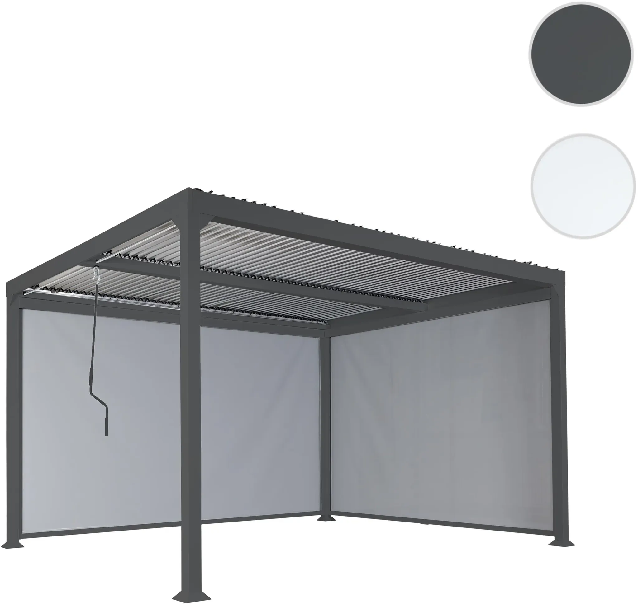 Alu Pergola HWC-L41 mit 2x Seitenwand, Lamellen-Pavillon, stabiles 8cm-Metall-Gestell 3x3,7m ~ anthrazit